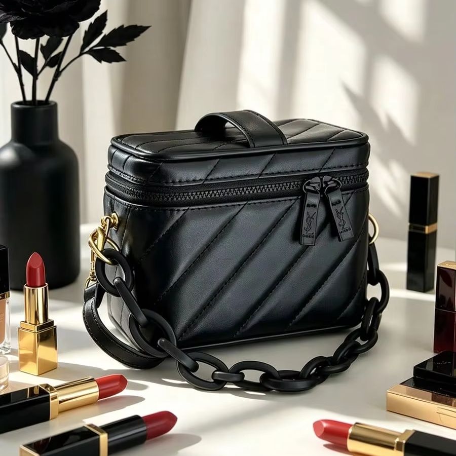 Women'S Ysl Bags Crossbody - حقيبة مكياج مربعة من الجلد الأسود
