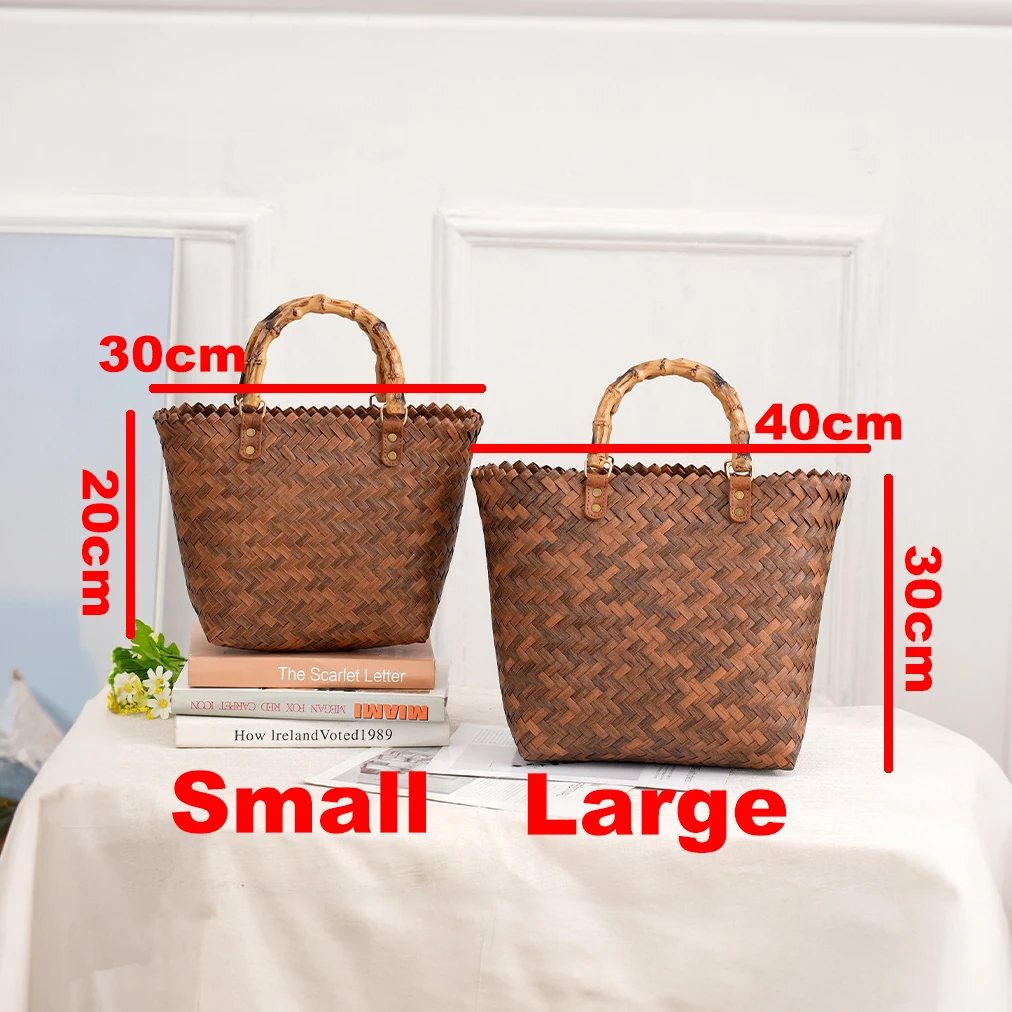 خمر الخيزران مقبض الروطان حقائ - مراجعة Basket Bag Wicker وسعره