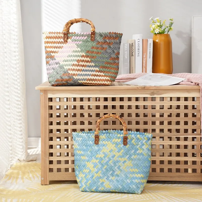 خمر الخيزران مقبض الروطان حقائ - مراجعة Basket Bag Wicker وسعره