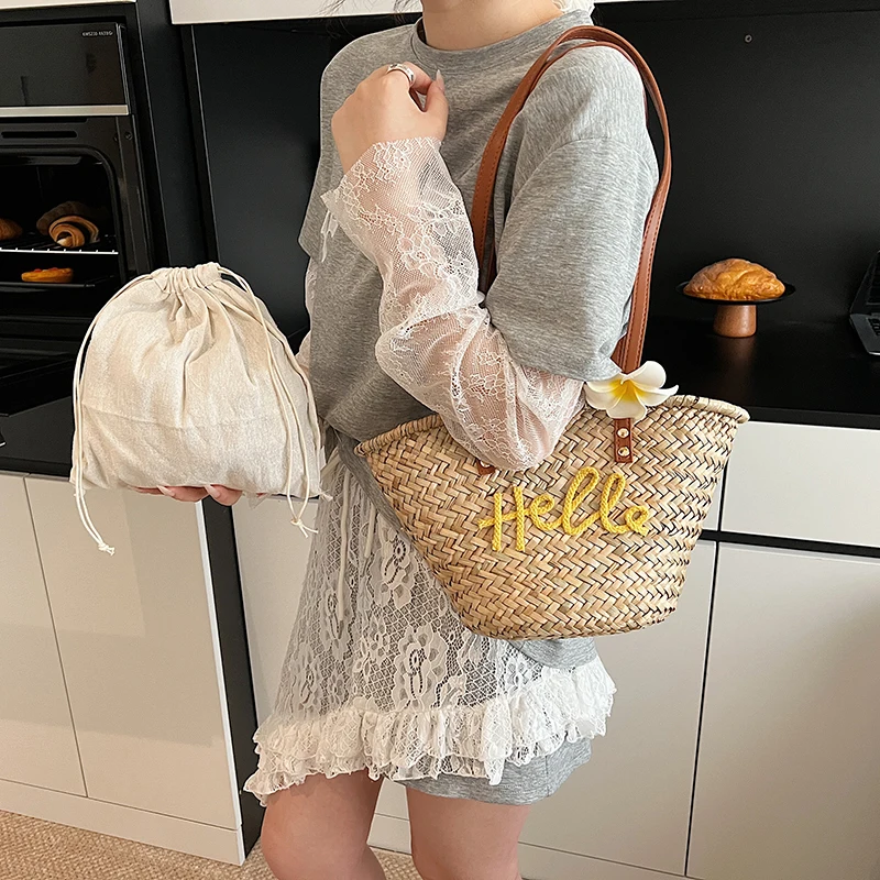 عادية الخوص سلة مغزولة أكياس ا - مراجعة Basket Bag Wicker وسعره